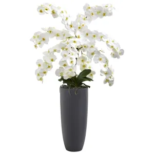4’ Phalaenopsis Orchid Artificial Arrangement in Gray Bullet Vase