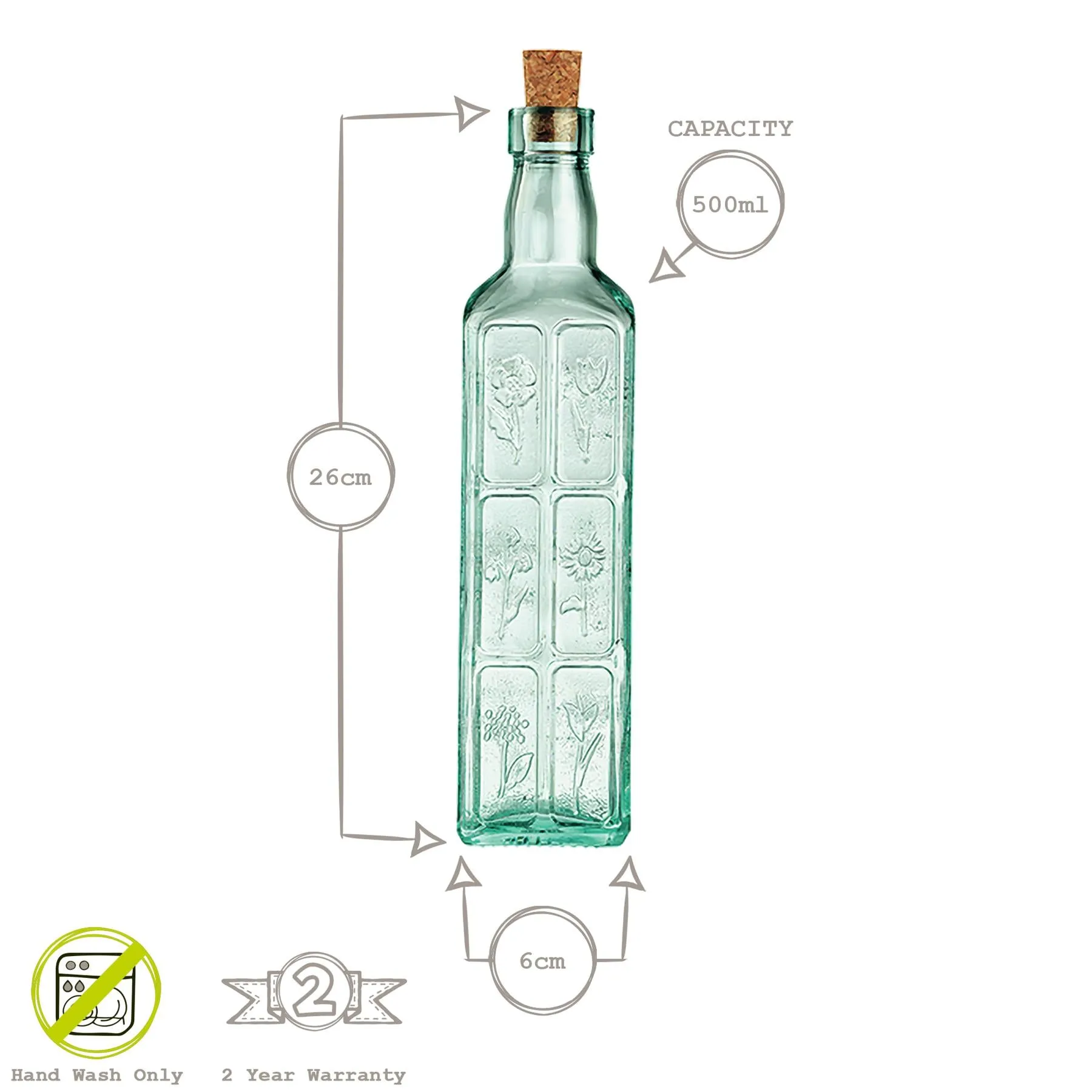 500ml Country Home Green Fiori Olive Oil Glass Bottle with Cork Lid - By Bormioli Rocco