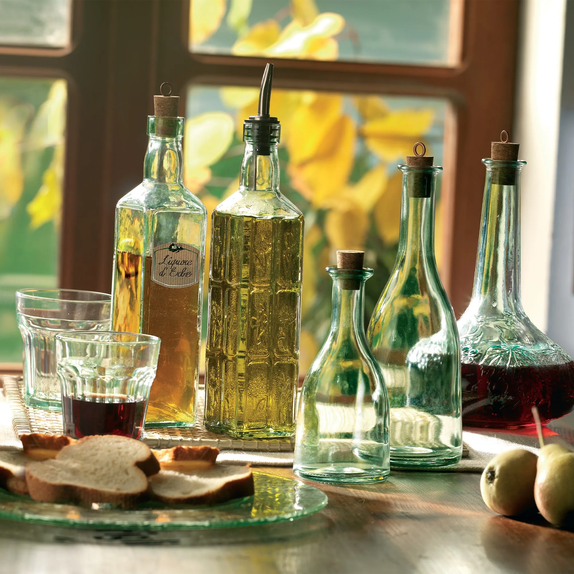 500ml Country Home Green Fiori Olive Oil Glass Bottle with Cork Lid - By Bormioli Rocco