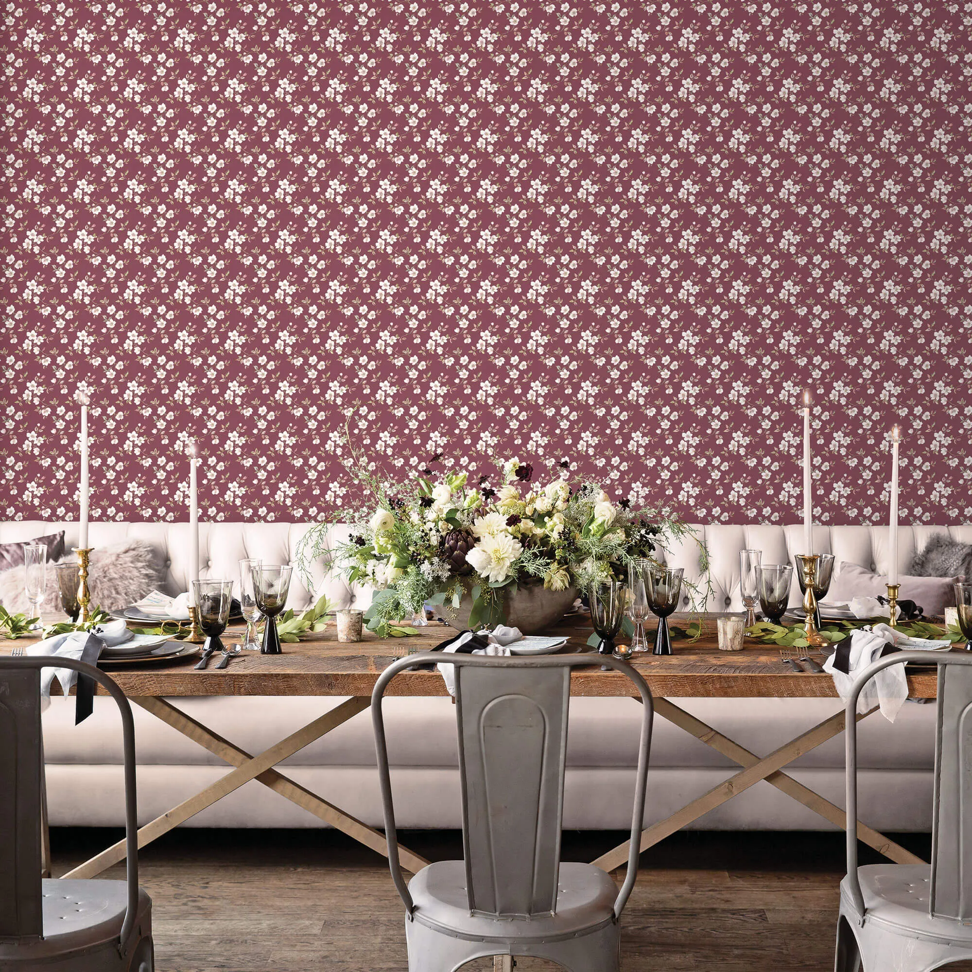 Anemone Mini Cranberry Wallpaper from the Secret Garden Collection