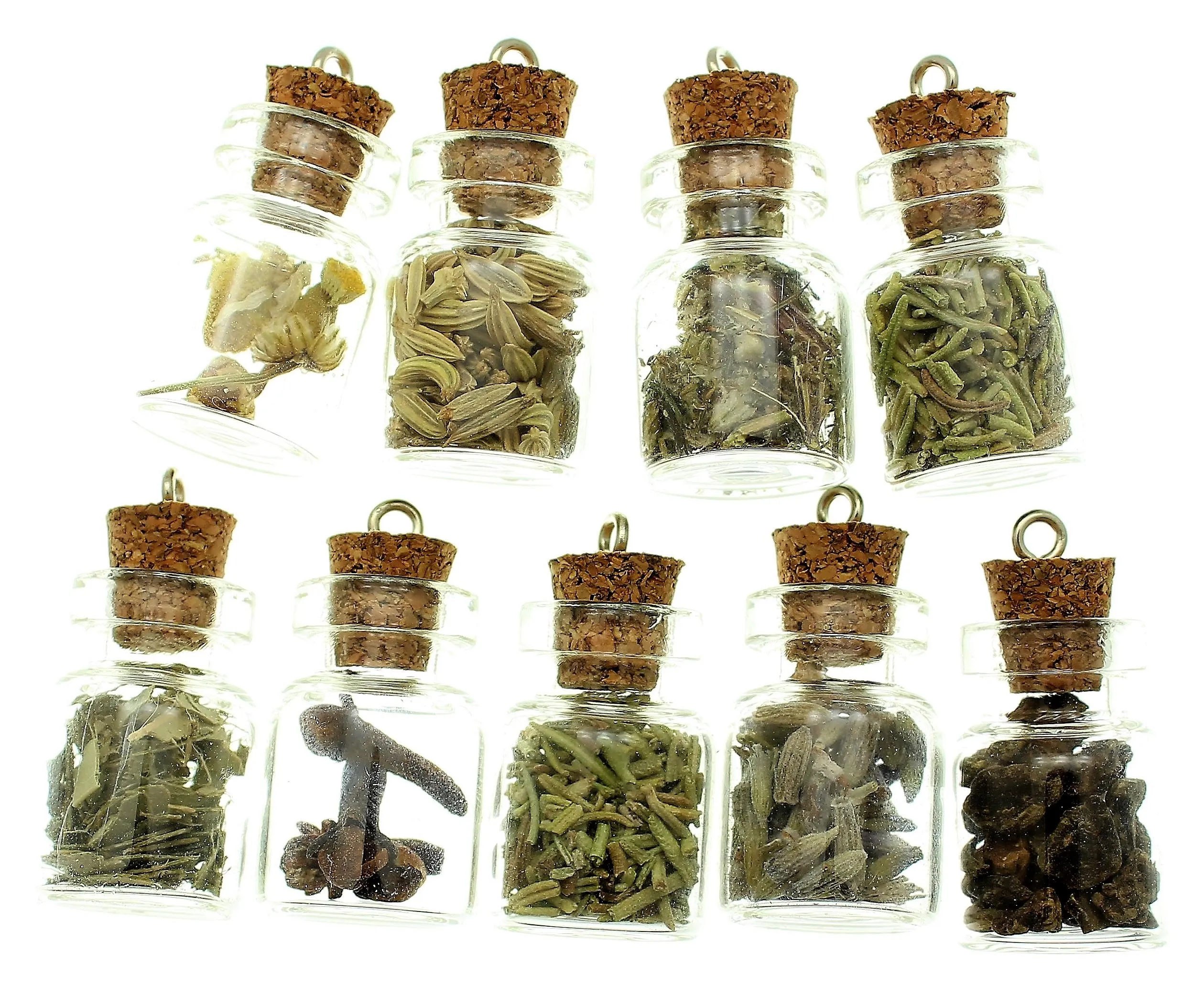 Bottle Charms with Bail Herbs in 22x15mm Glass Bottle