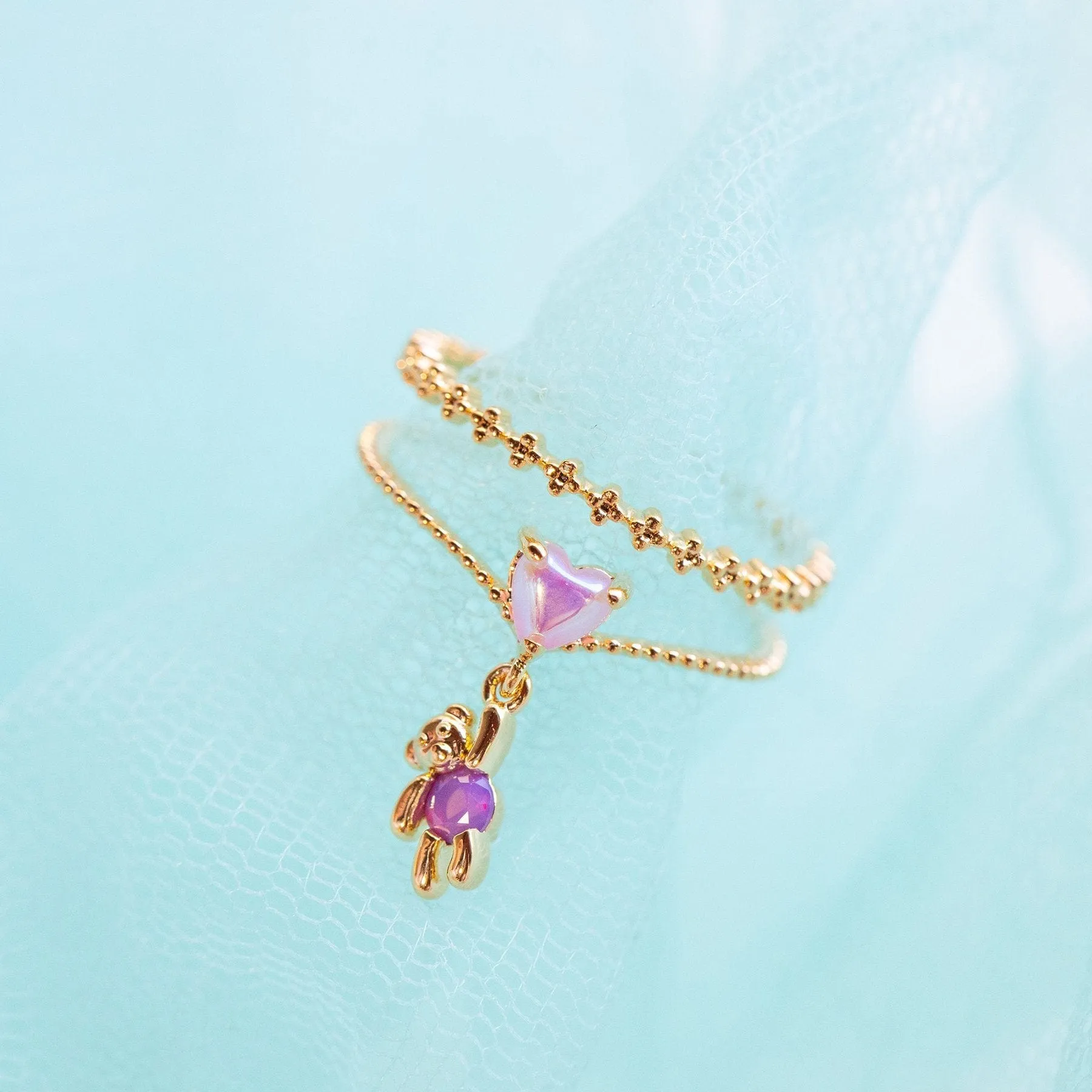 Chic Sweet Floral Butterfly Bear Heart Ring