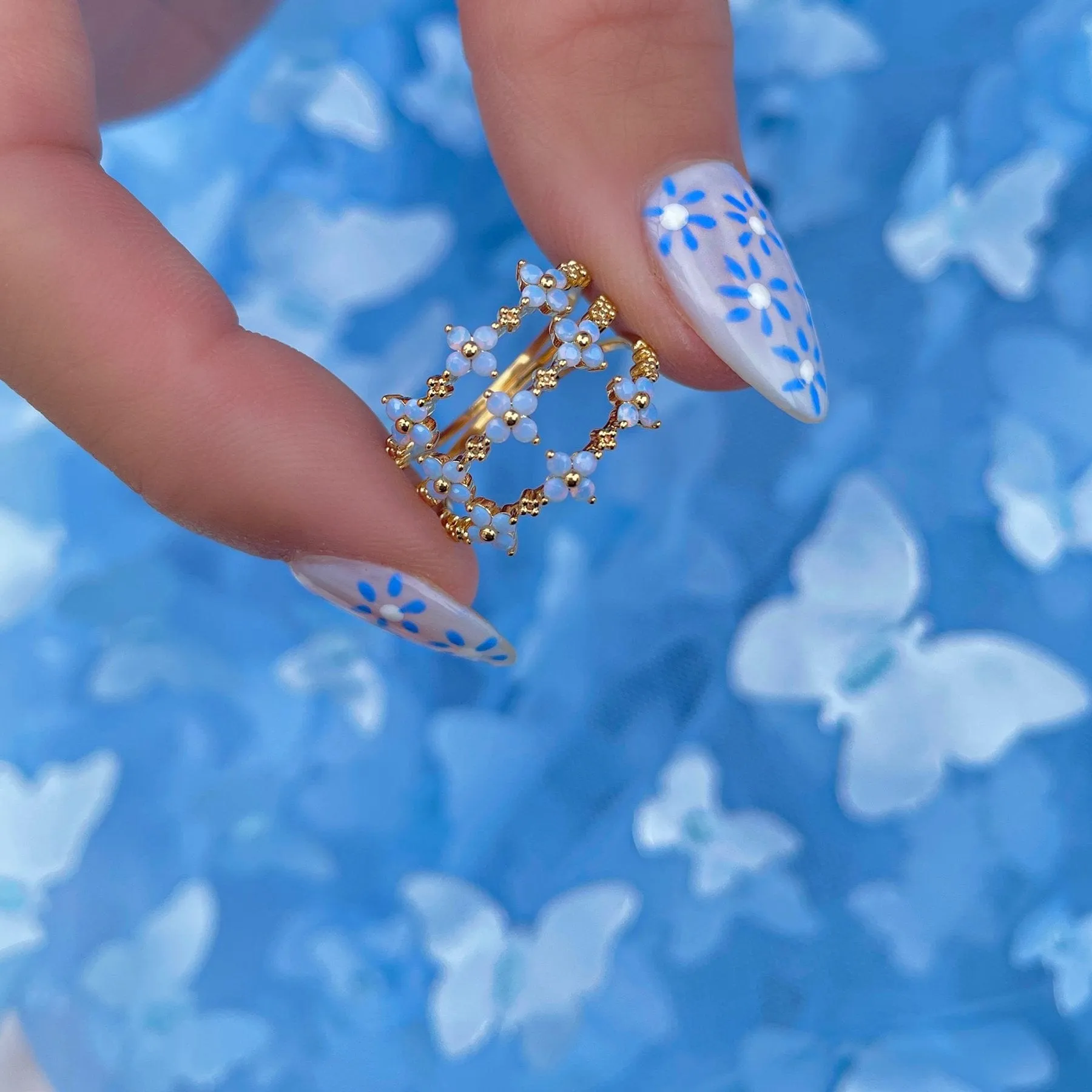 Chic Sweet Floral Butterfly Bear Heart Ring