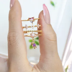Chic Sweet Floral Butterfly Bear Heart Ring