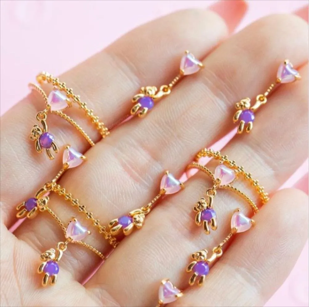 Chic Sweet Floral Butterfly Bear Heart Ring