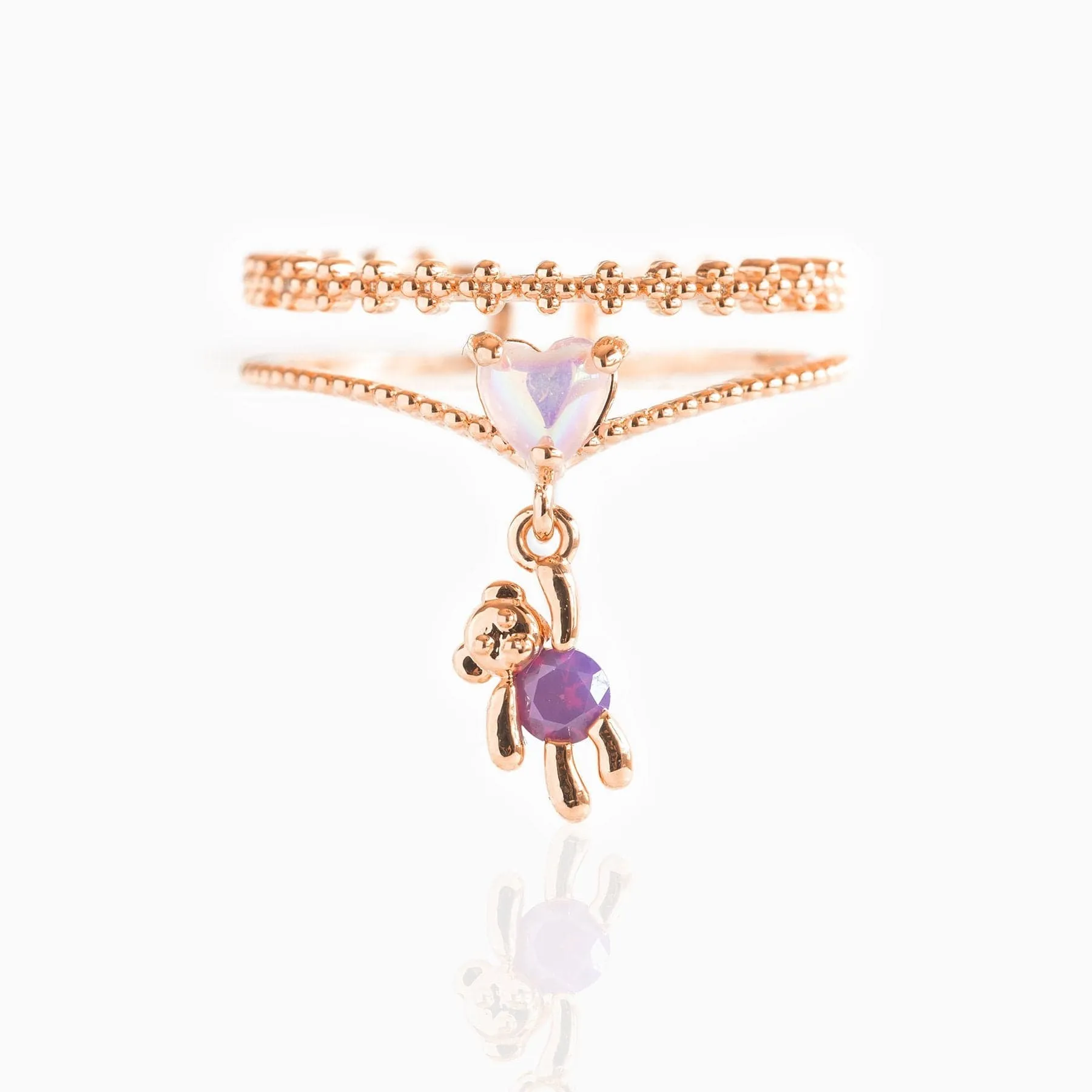 Chic Sweet Floral Butterfly Bear Heart Ring