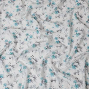 Cool Breeze Blue Floral Embroidered Cotton Lawn Fabric, 110cm Wide - Sold by the Meter from India-D18865