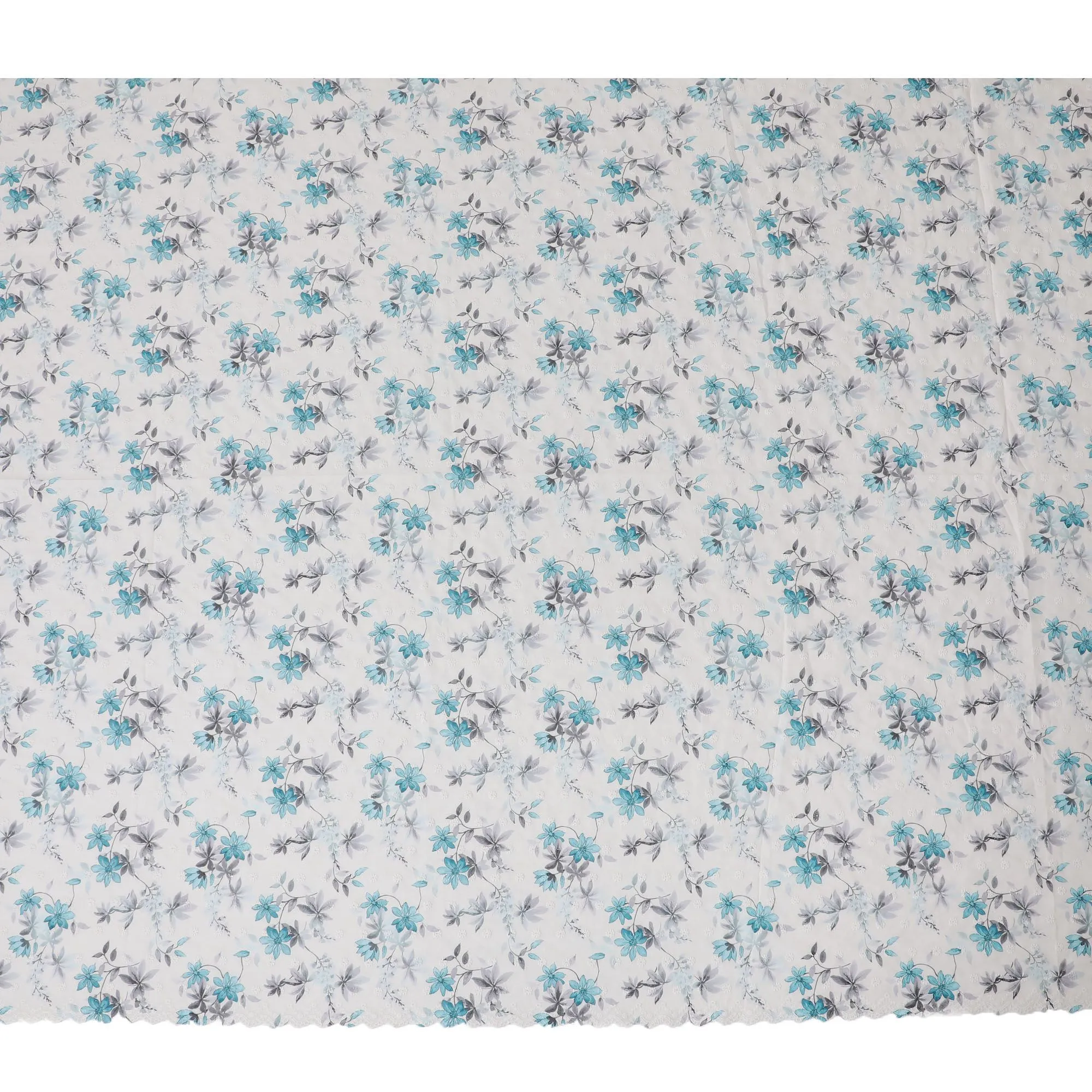 Cool Breeze Blue Floral Embroidered Cotton Lawn Fabric, 110cm Wide - Sold by the Meter from India-D18865