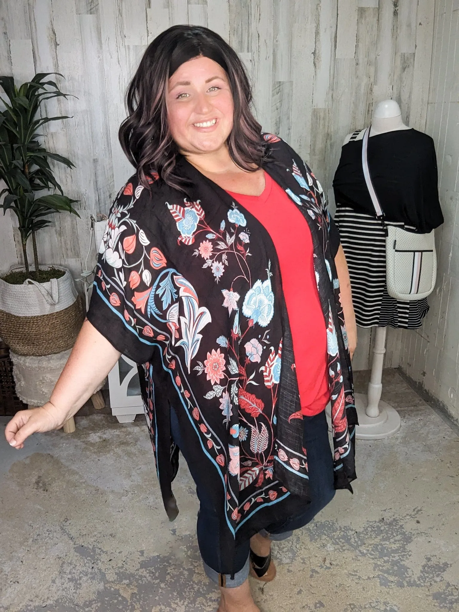 Cosette Colorful Floral Kimono on Black