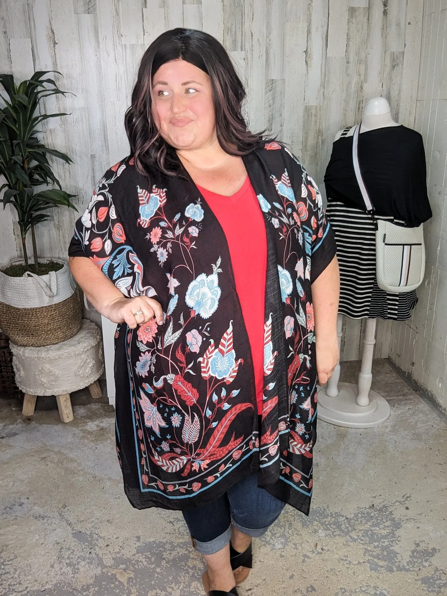 Cosette Colorful Floral Kimono on Black