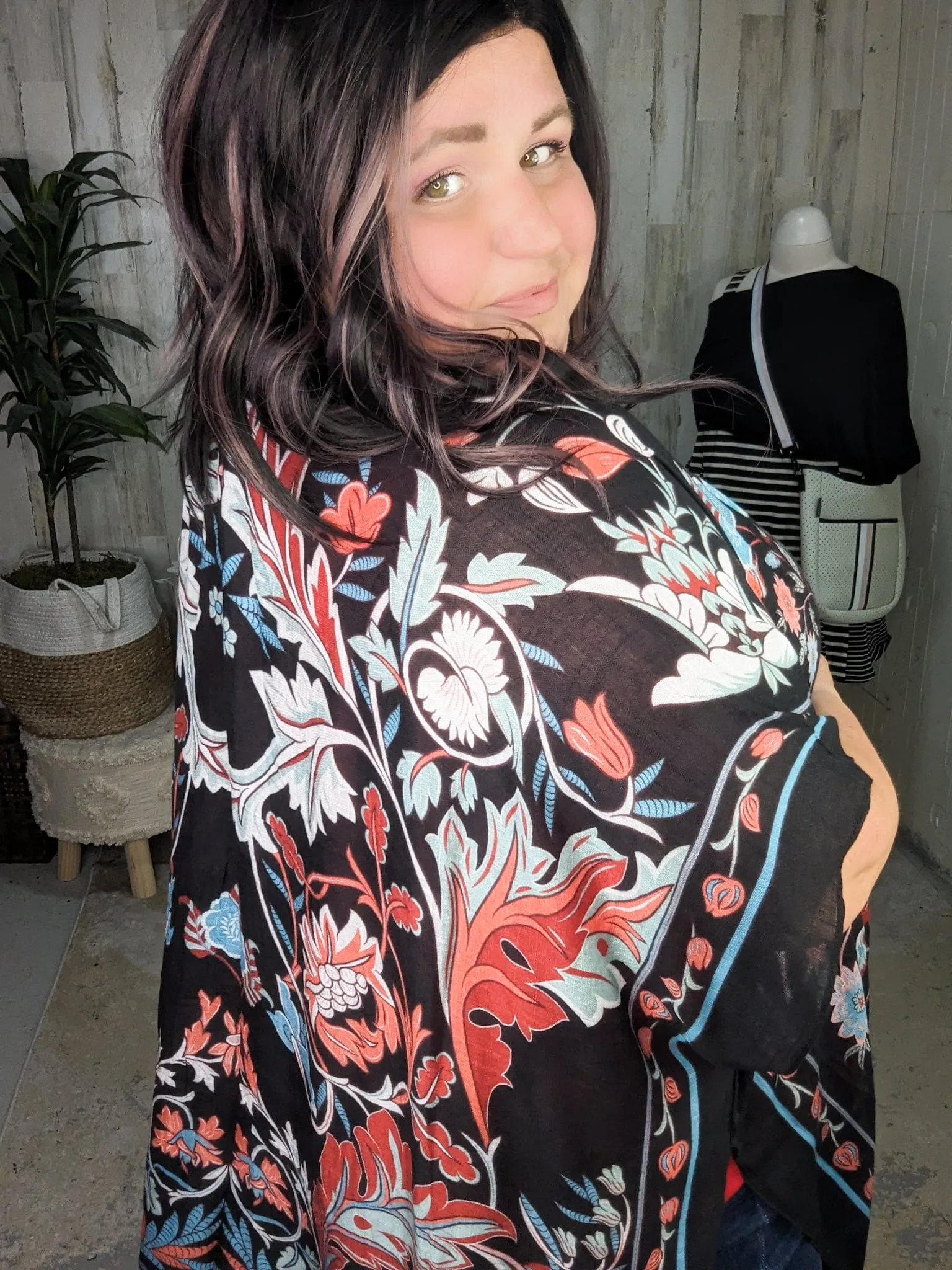 Cosette Colorful Floral Kimono on Black