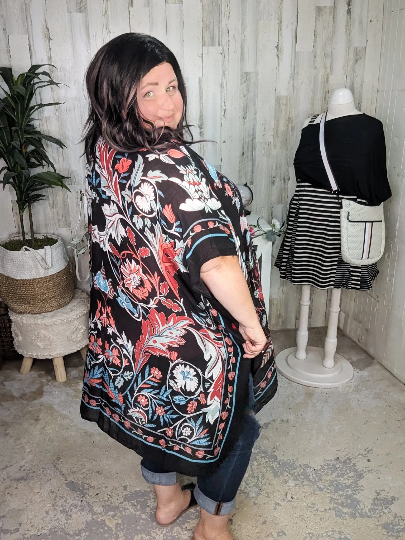 Cosette Colorful Floral Kimono on Black