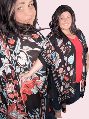Cosette Colorful Floral Kimono on Black