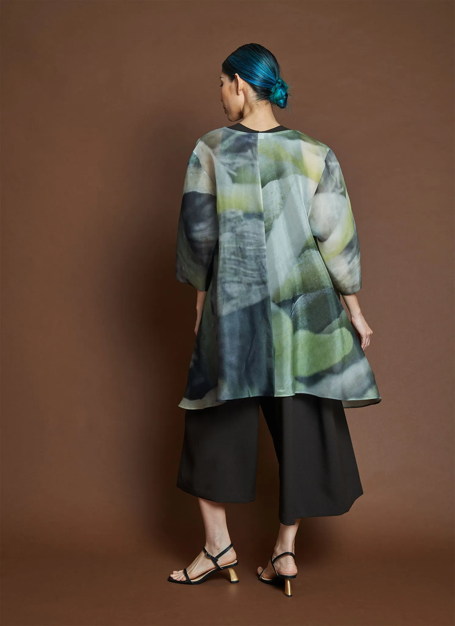 Grain Printed Organza Silk Dress / Size S - Roots Print