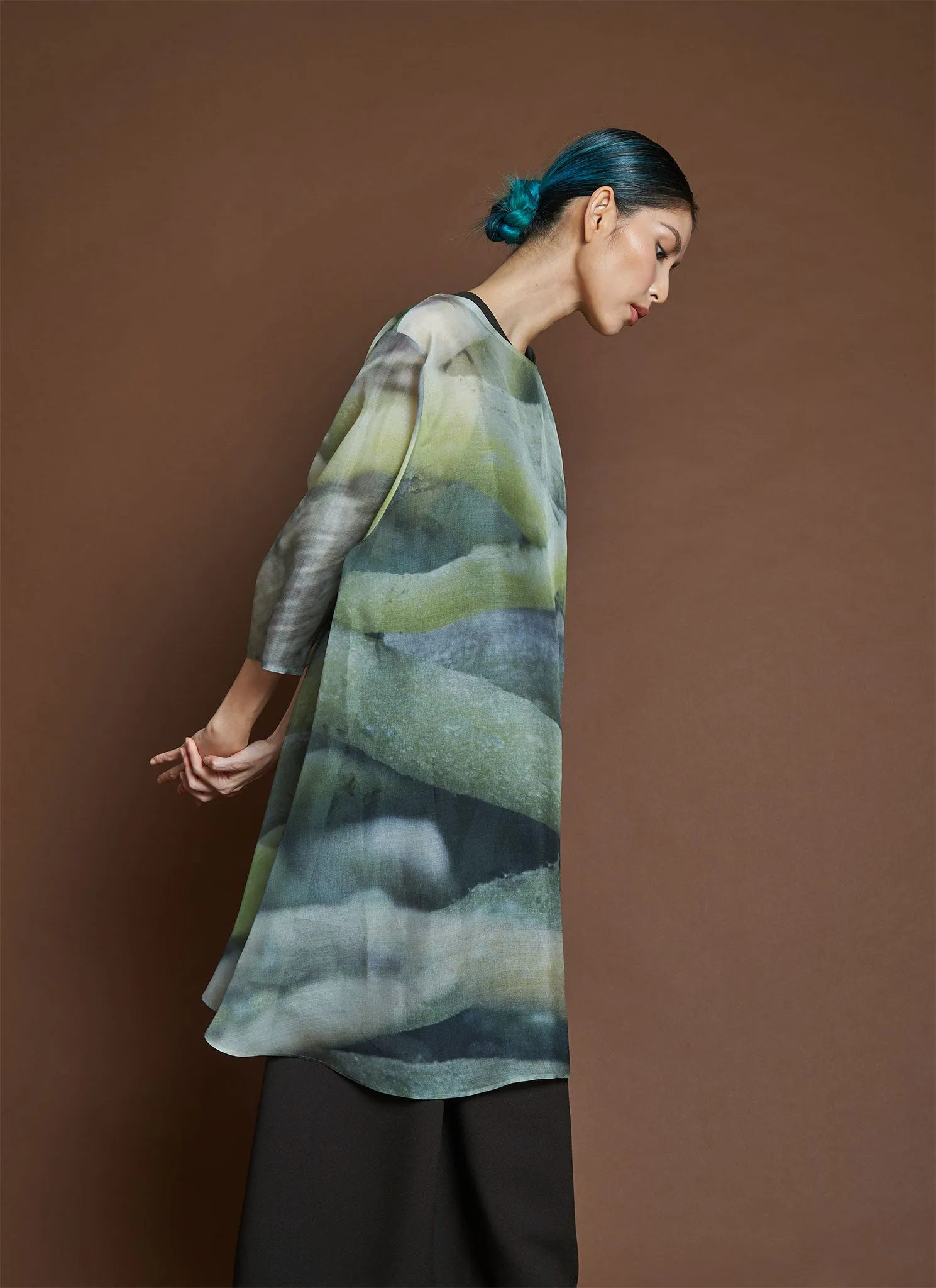 Grain Printed Organza Silk Dress / Size S - Roots Print