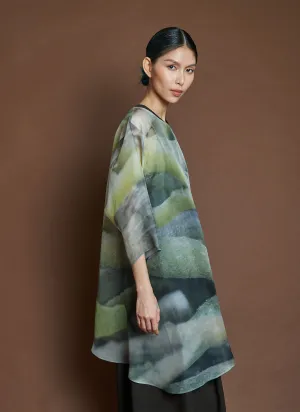 Grain Printed Organza Silk Dress / Size S - Roots Print
