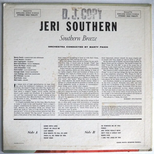 Jeri Southern - Southern Breeze (LP, Album, Mono) (VG)