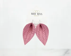 Leather Petal Earring Weaved Rose Pink