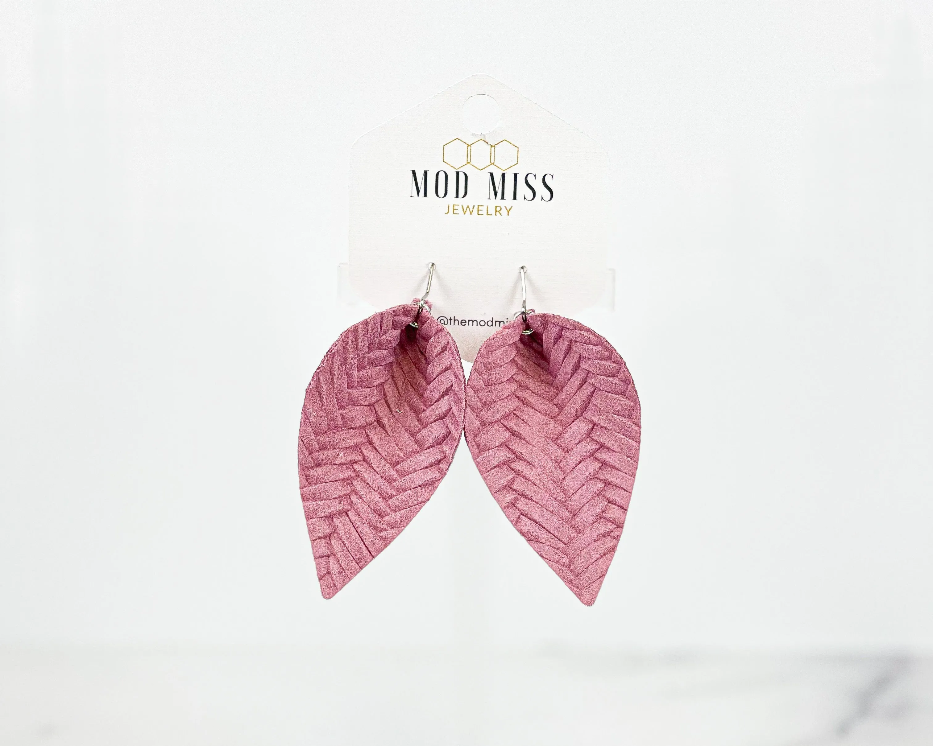 Leather Petal Earring Weaved Rose Pink