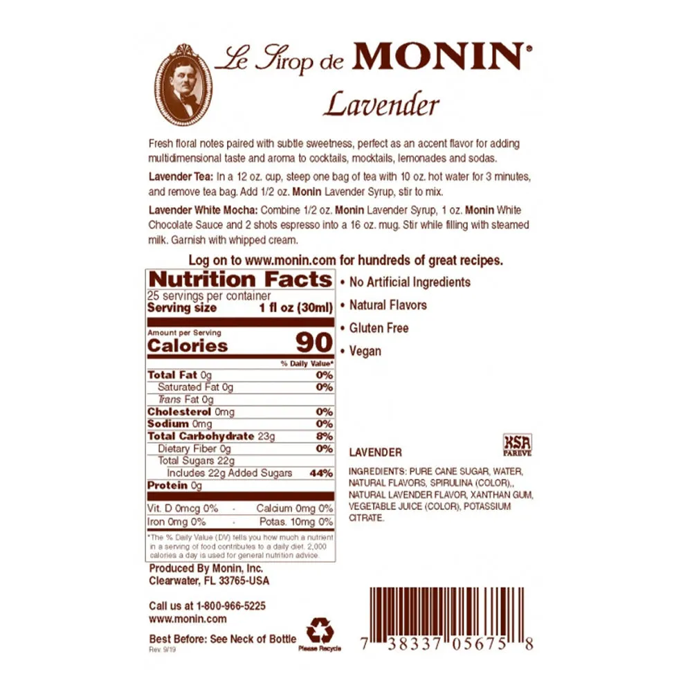 Monin Lavender Syrup, 750 ml
