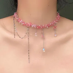 Sweet Glass Flower Beaded Crystal Necklace