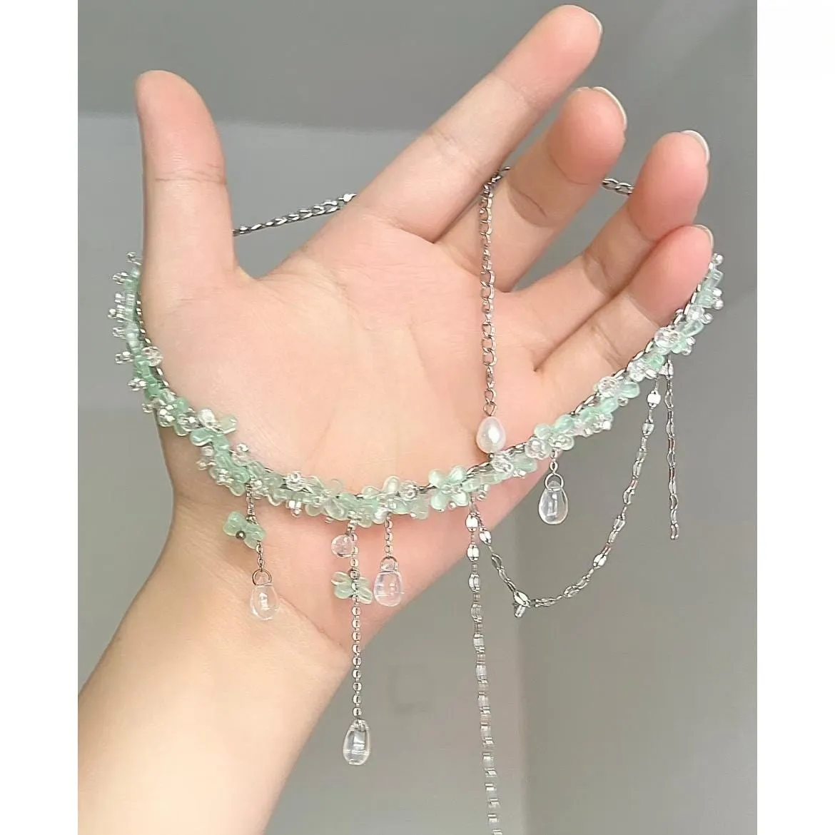Sweet Glass Flower Beaded Crystal Necklace