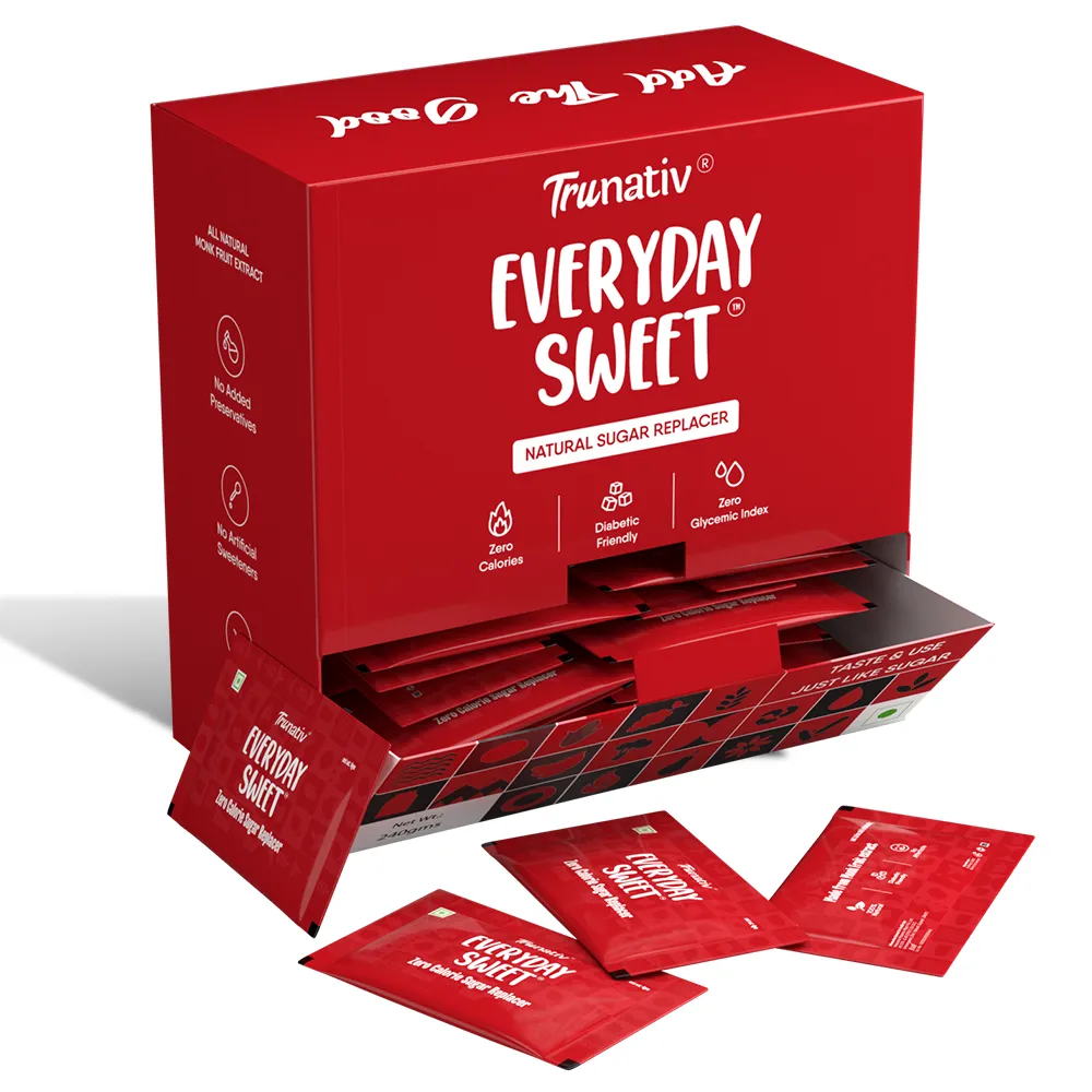 TruNativ Everyday Sweet| Natural 1:1 Sugar Replacer |60 Sachets| Monk Fruit Extract | Natural Sweetener | Zero Calories - Zero Carb - Diabetic Friendly - Keto Friendly | Cook Bake Blend - No Aftertaste (240g)