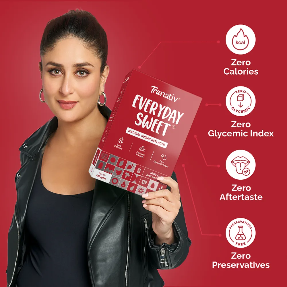 TruNativ Everyday Sweet| Natural 1:1 Sugar Replacer |60 Sachets| Monk Fruit Extract | Natural Sweetener | Zero Calories - Zero Carb - Diabetic Friendly - Keto Friendly | Cook Bake Blend - No Aftertaste (240g)