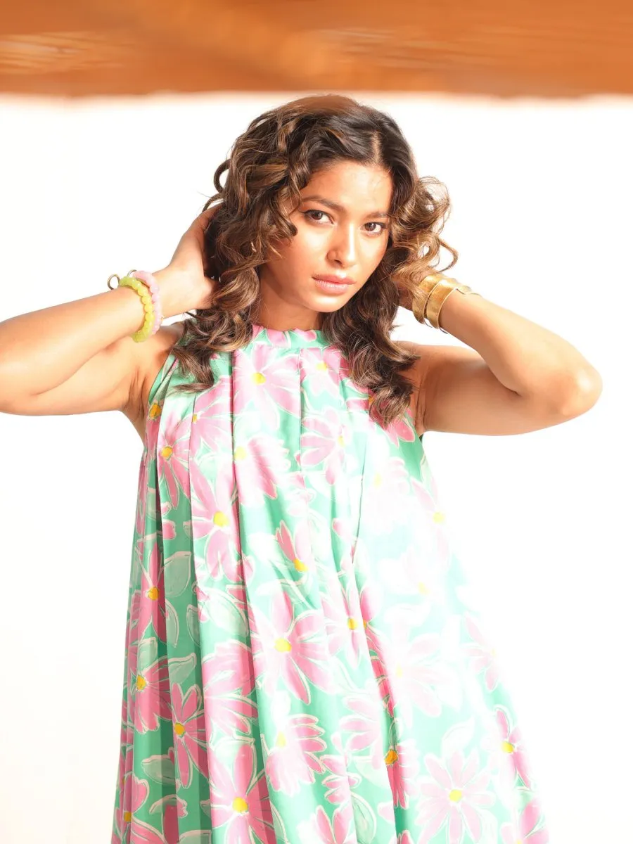 Women Green Floral Beachwear Dress