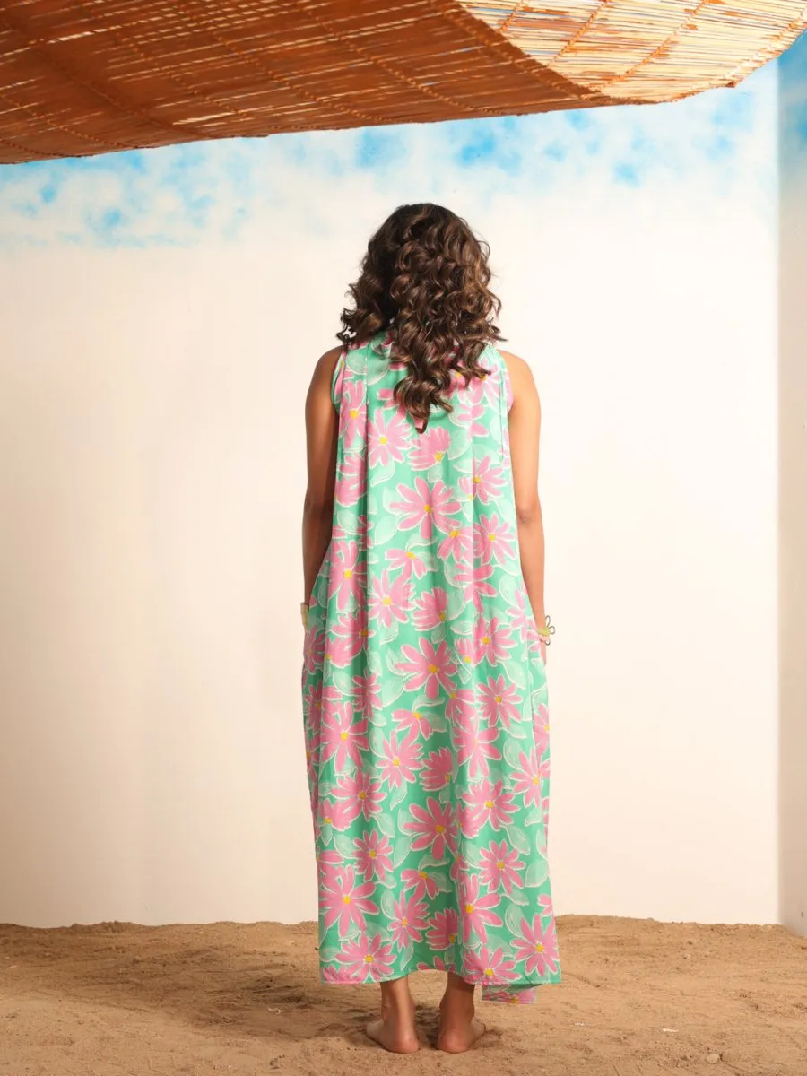 Women Green Floral Beachwear Dress