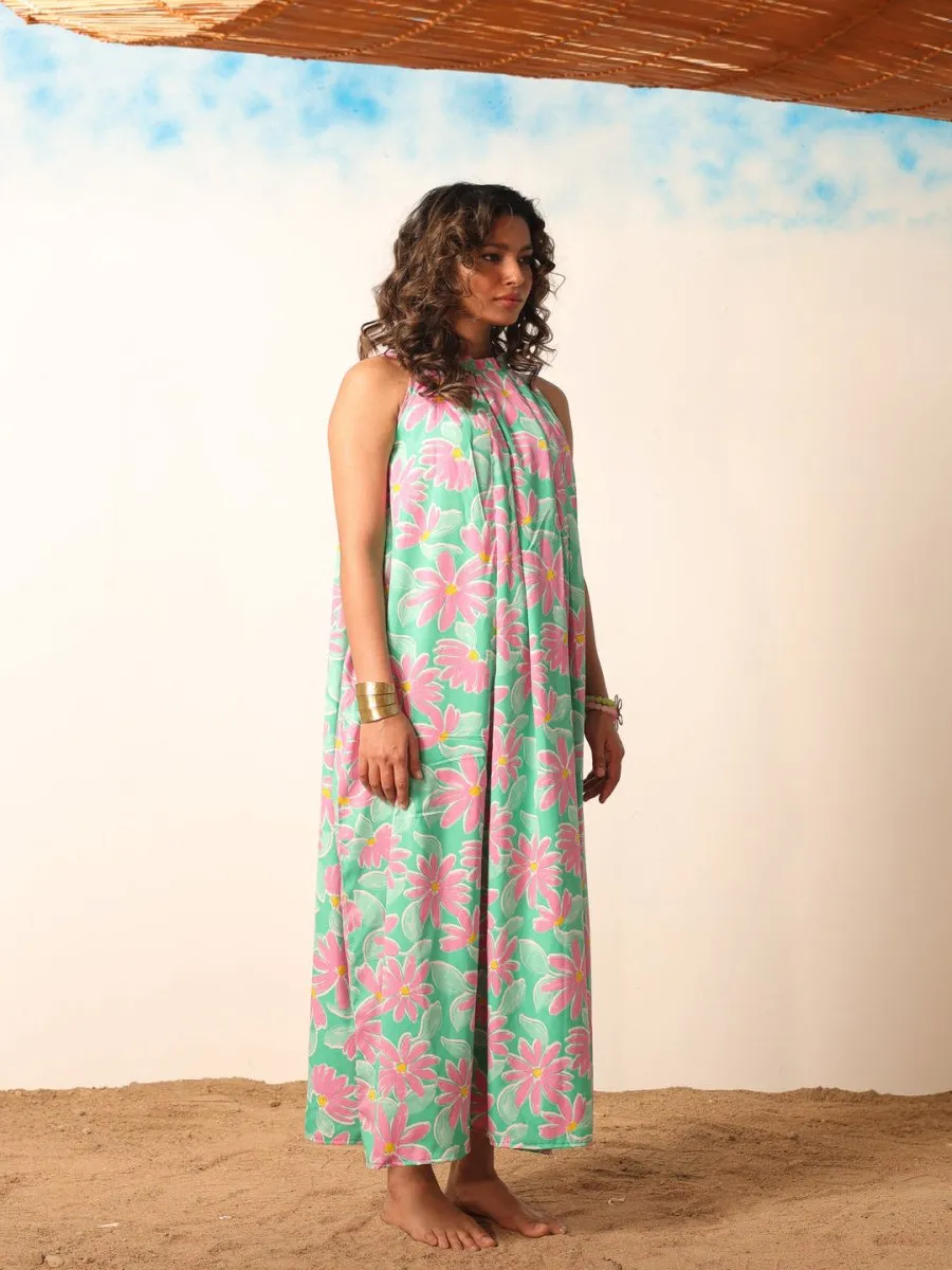 Women Green Floral Beachwear Dress